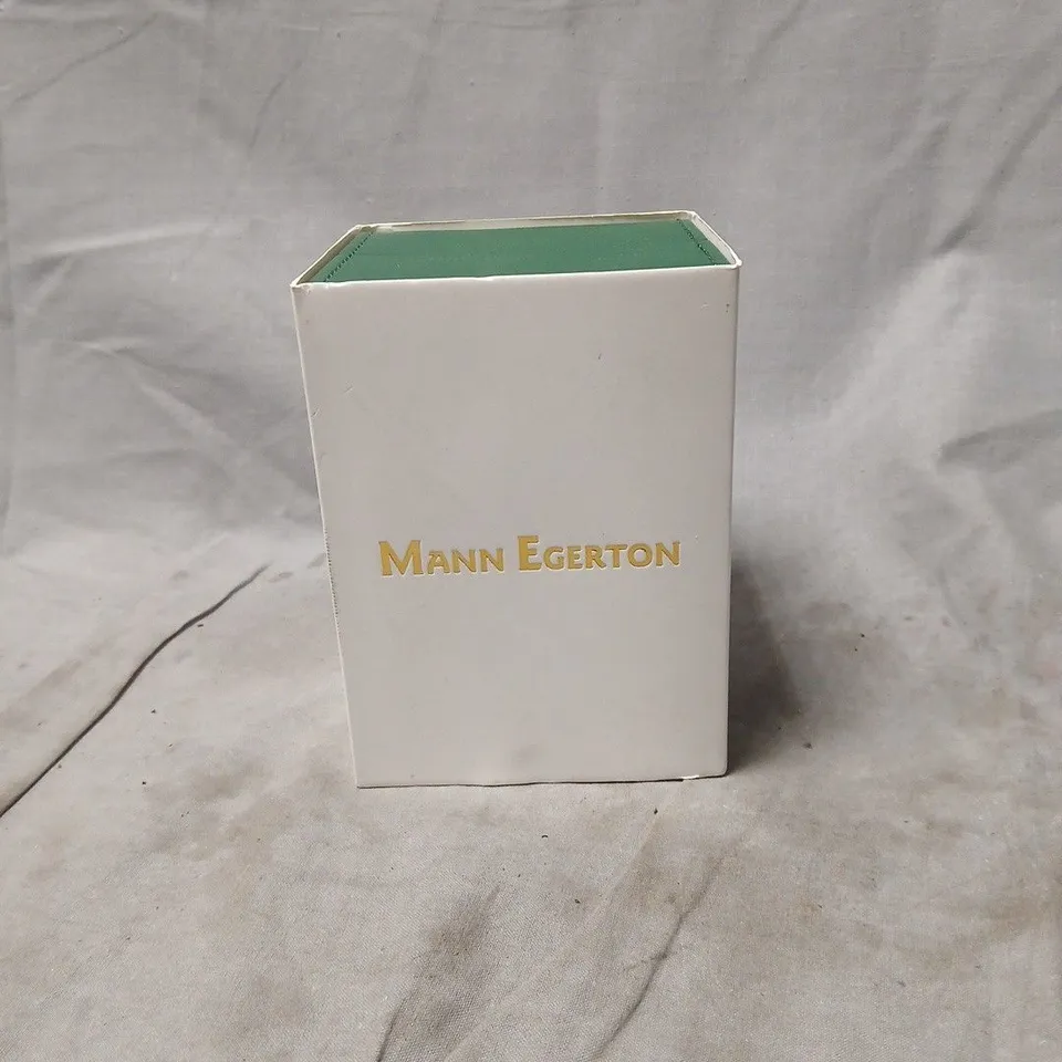 MANN EGERTON CHRONOGRAPH WATCH – ROSE GOLD TONE CASE, BLUE DIAL, BLACK RUBBER STRAP (BOXED)