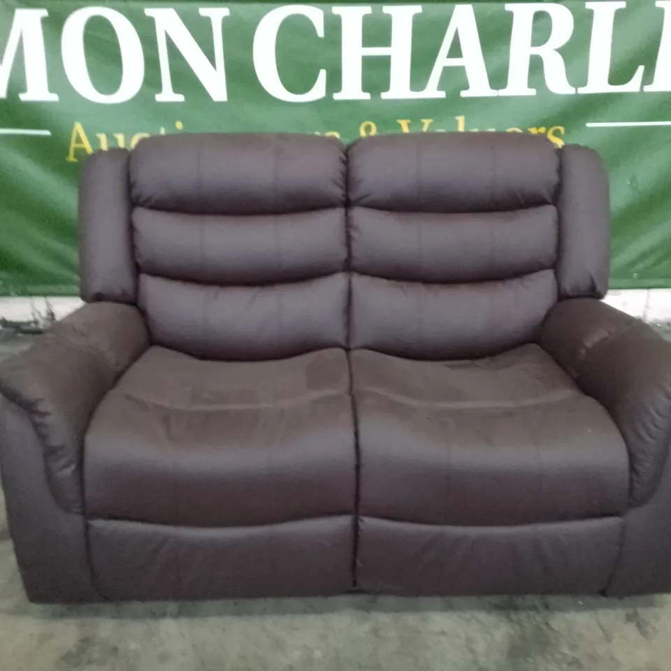 QUALITY DESIGNER STAMFORD 2 SEATER MANUAL RECLINER SOFA - BROWN LEATHER 