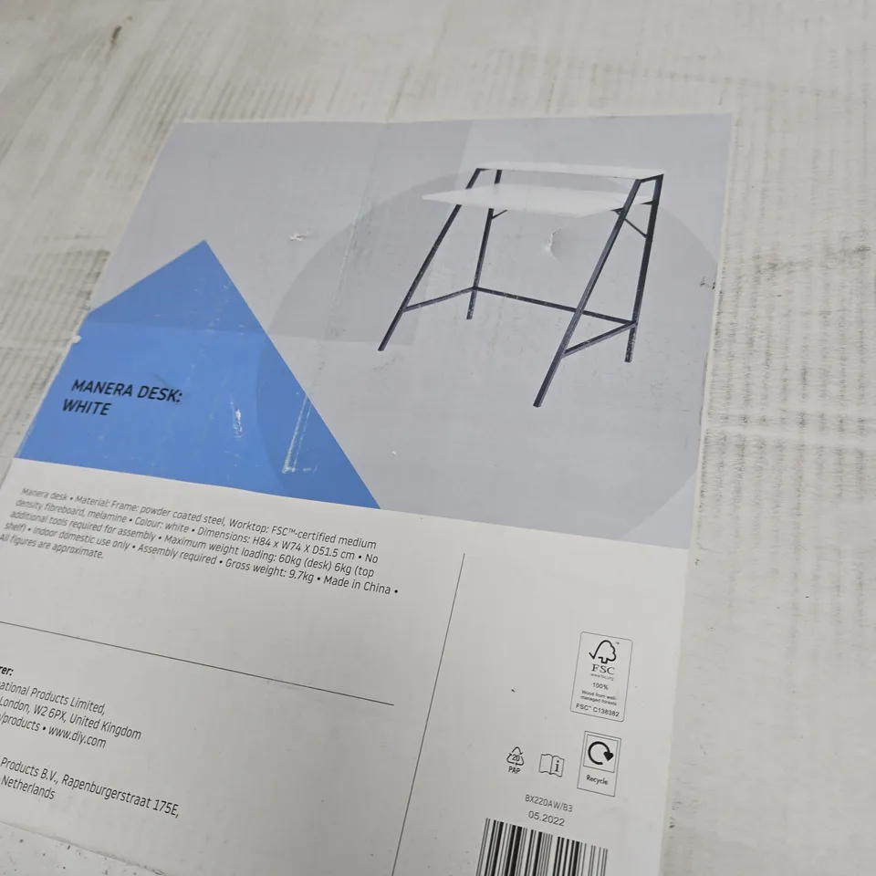 BOXED MANERA MATT WHITE TWO SHELF DESK 