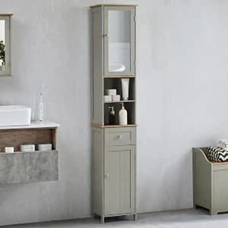 BOXED PRIANO 2 DOOR TALL CABINET WITH MIRROR
