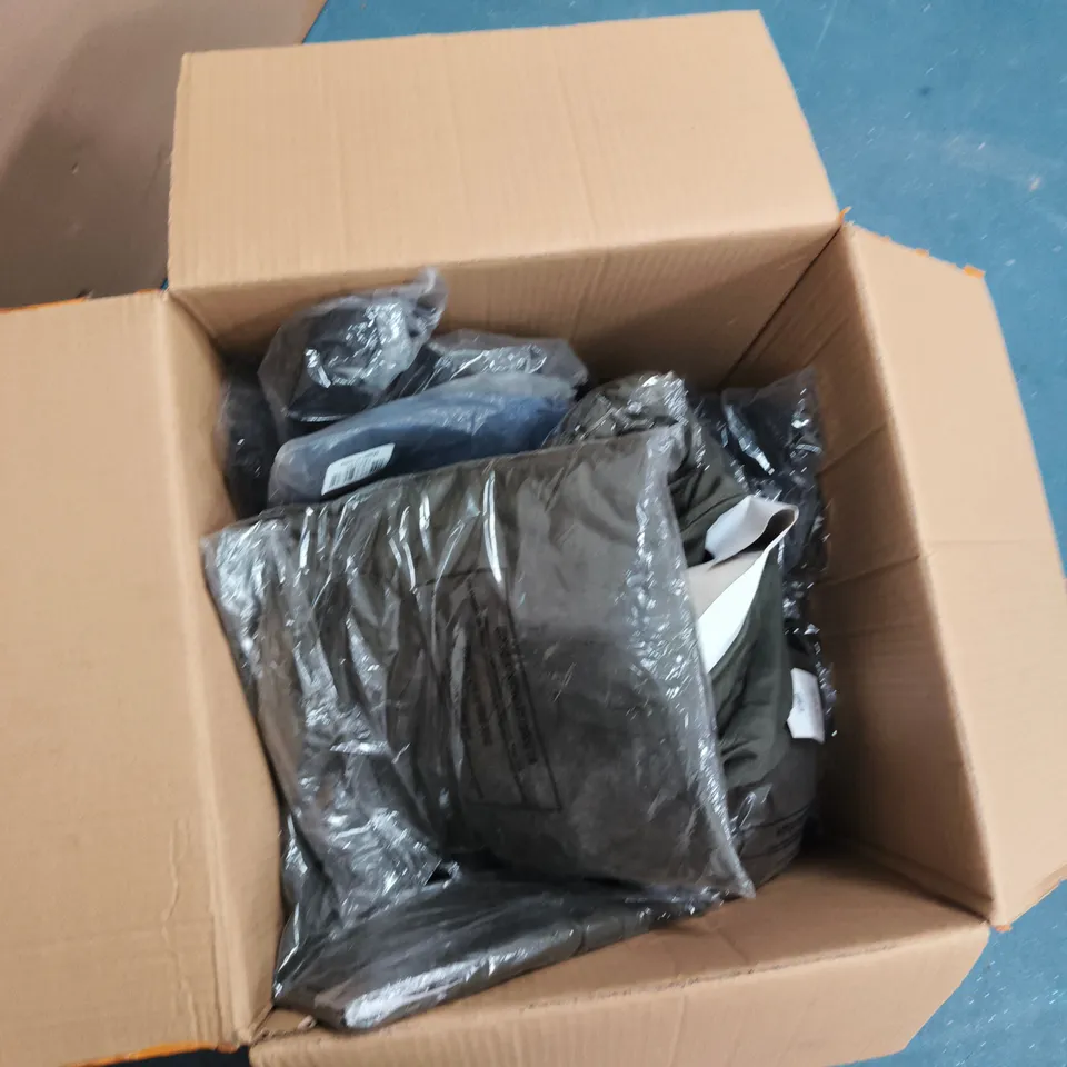 BOX OF APPROXIMATELY 35 ASSORTED CLOTHING ITEMS TO INCLUDE: MITZY PINK JEAN JACKET