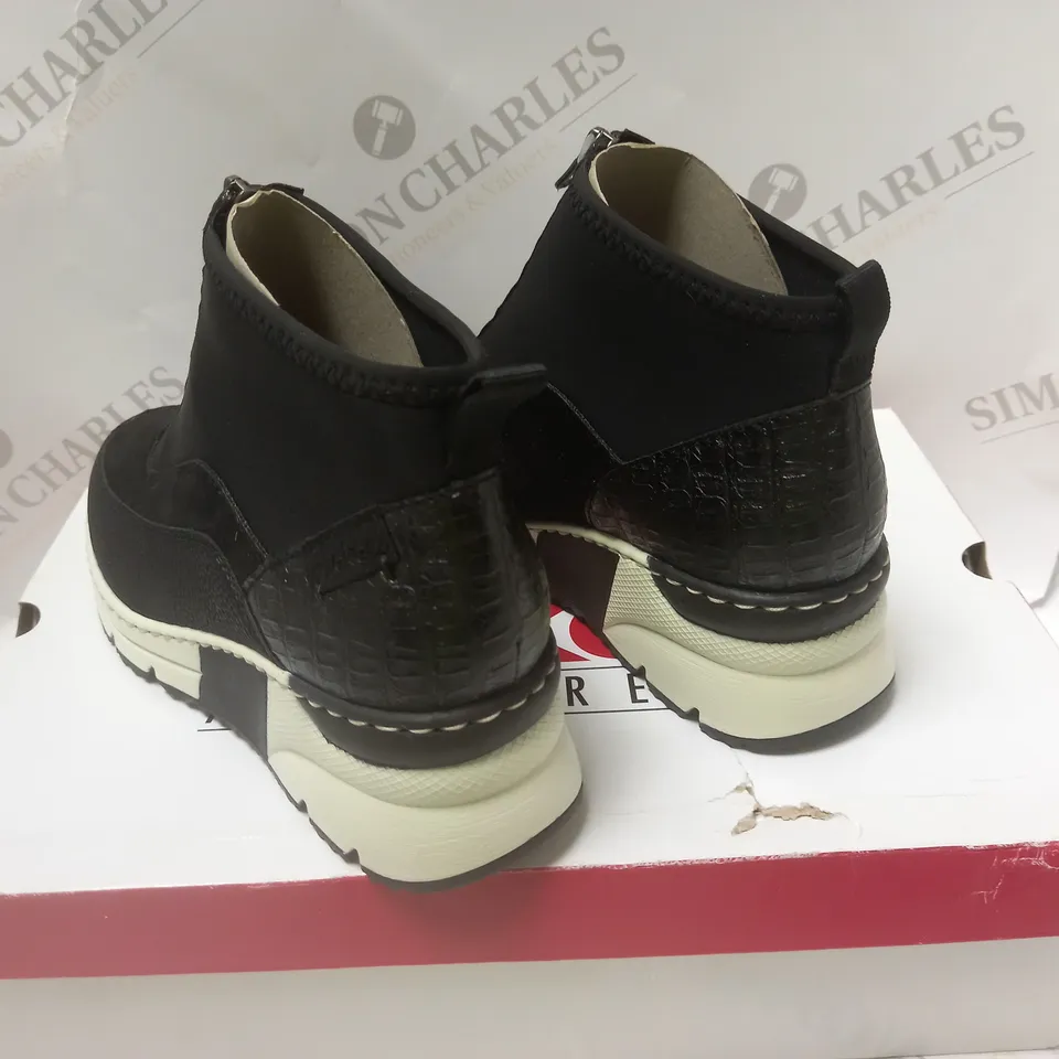 BOXED RIEKER BLACK HIGH TOP TRAINER - SIZE 5
