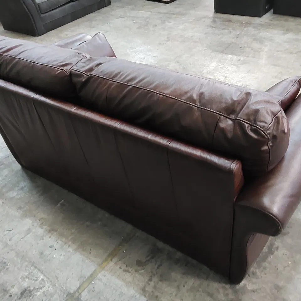 DESIGNER SOFA UPHOLSTERED IN CHOCOLATE LEATHER 