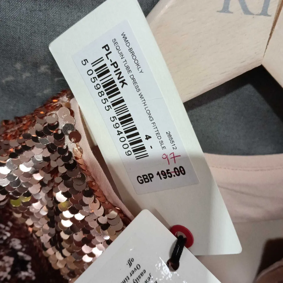 TED BAKER LONDON SEQUIN DRESS – ROSE GOLD, LONG SLEEVE SIZE L
