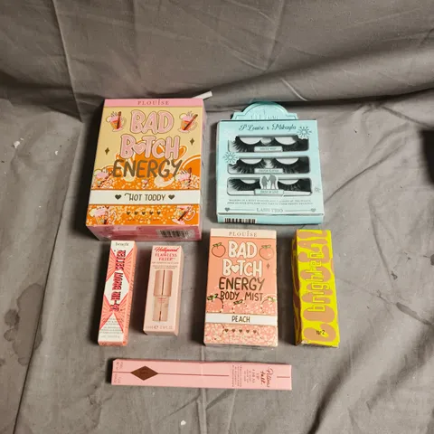 LOT OF 7 ASSORTED COSMETIC PRODUCTS TO INCLUDE - PLOUISE PEACH BODY MIST - BENEFIT BROW SETTER GEL - CHARLOTTE TILBURY HOLLYWOOD FLAWLESS FILTER IN 4.5 MEDIUM - ETC