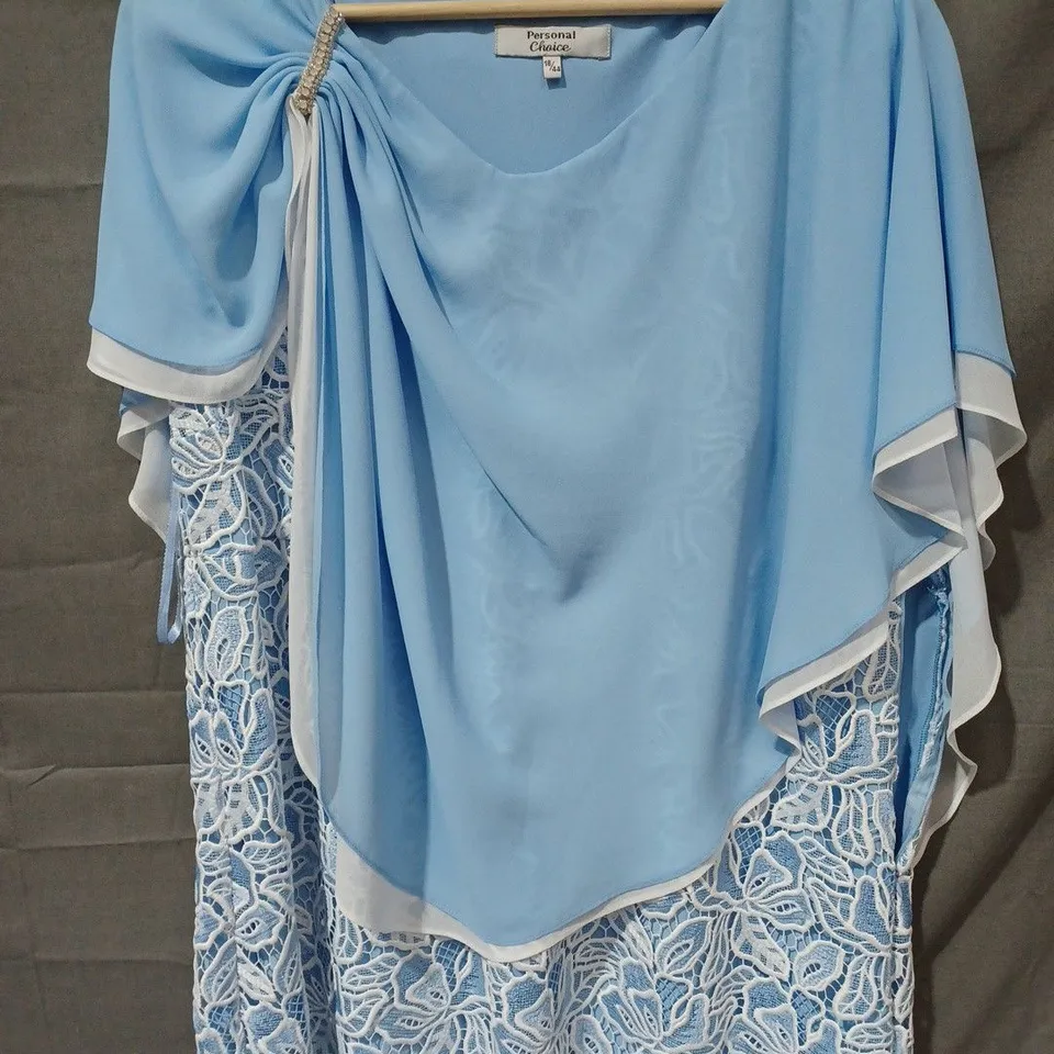 PERSONAL CHOICE FLORAL MESH DRESS IN SKY BLUE/WHITE - SIZE 18/44