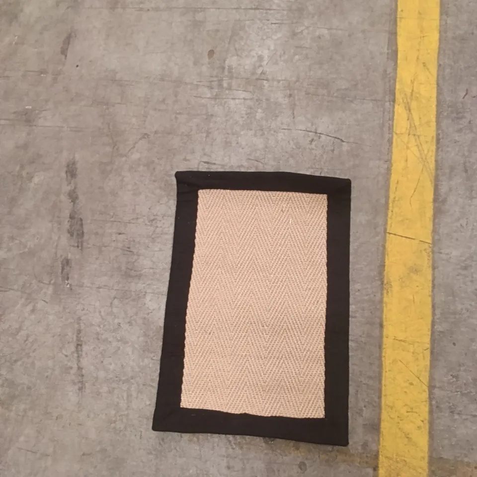 FABRIC SWATCH SAMPLE – PINK HERRINGBONE WITH BLACK BORDER APPROXIMATELY 59 CM X 40 CM