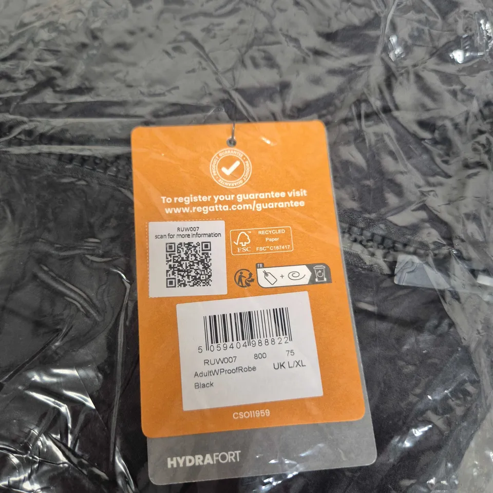 REGATTA HYDRAFORT WATERPROOF ROBE – BLACK – UK L/XL