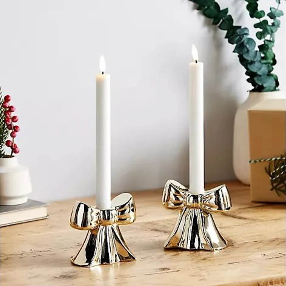 SET OF 2 BOW CANDLE HOLDER