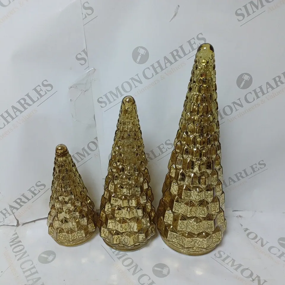 ALISON CORK SET OF 3 MERCURY GLASS TREES IN ANTIQUE GOLD