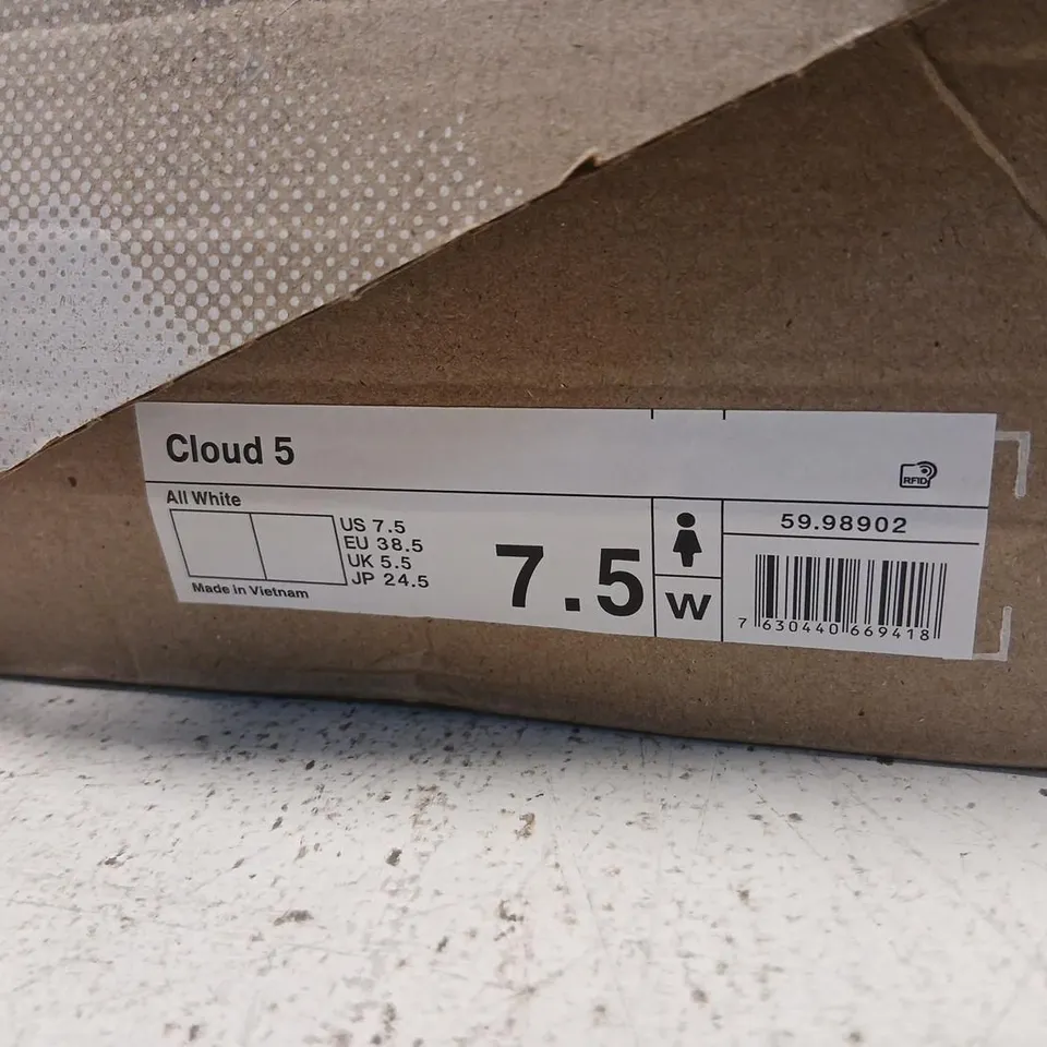 ON RUNNING CLOUD 5 SHOES – ALL WHITE, UK 5.5 (US 7.5) [BOXED]