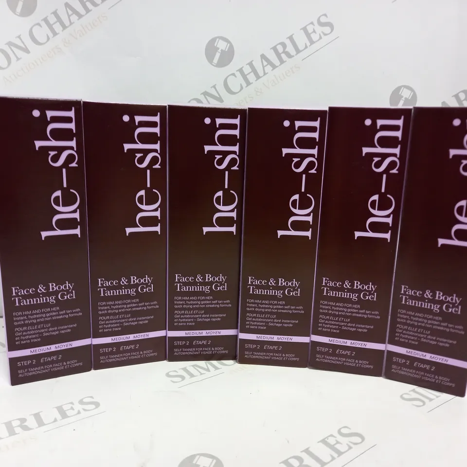6 BOXED HE-SHI FACE & BODY TANNING GEL 150ML - MEDIUM 