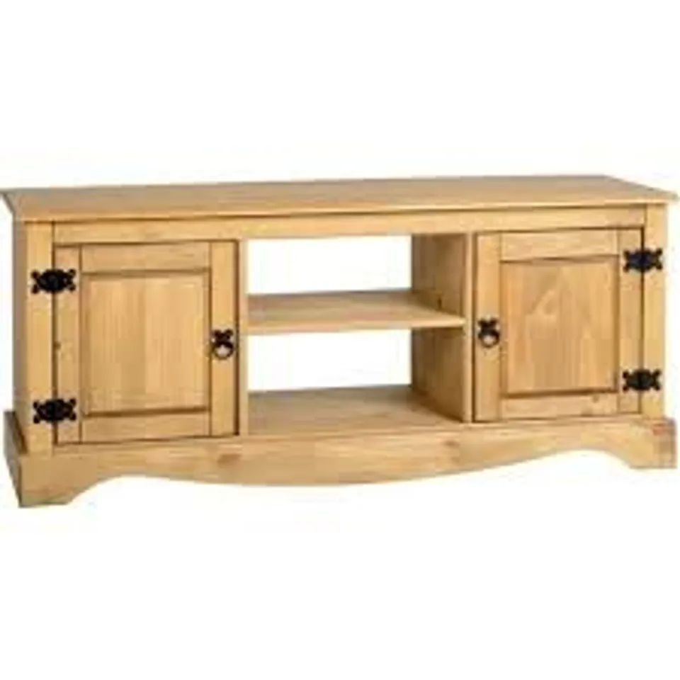 BOXED CORONA WAXED PINE 2 DOOR 1 SHELF FLAT SCREEN TV UNIT CUPBOARD STORAGE (1 BOX)
