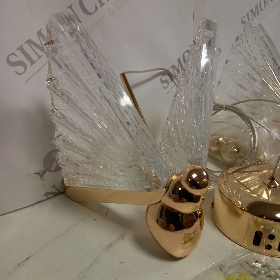 PAIR OF GOLD EFFECT BUTTERFLY THEMED HANGING CEILING LIGHTS