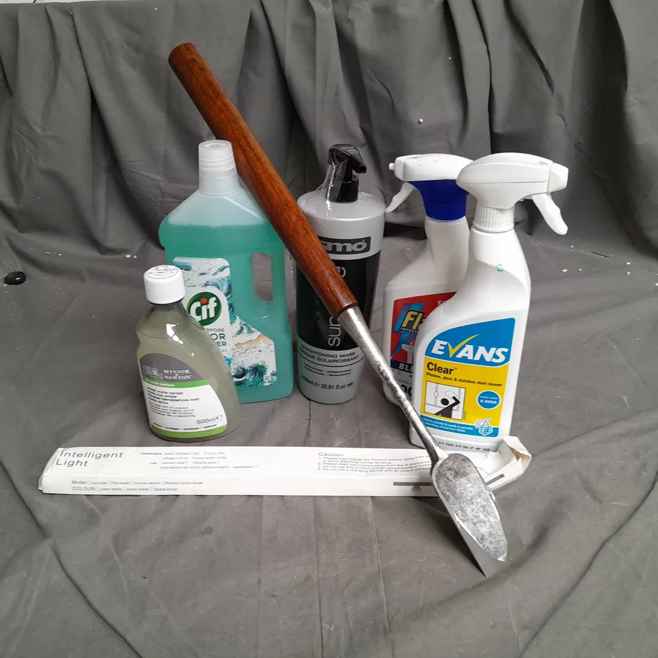 14 ASSORTED HOUSEHOLD ITEMS TO INCLUDE WINSOR & NEWTON ARTISTS MATTE VARNISH, CIF ALL PURPOSE FLOOR CLEANER, FLASH BLEACH SPRAY, ETC. - COLLECTION ONLY