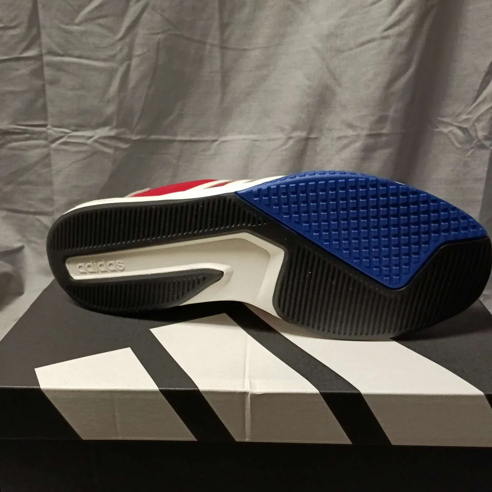 ADIDAS LIGHTSTRIKE TRAINERS – RED AND WHITE WITH BLUE OUTSOLE - UK MEN'S SIZE 10