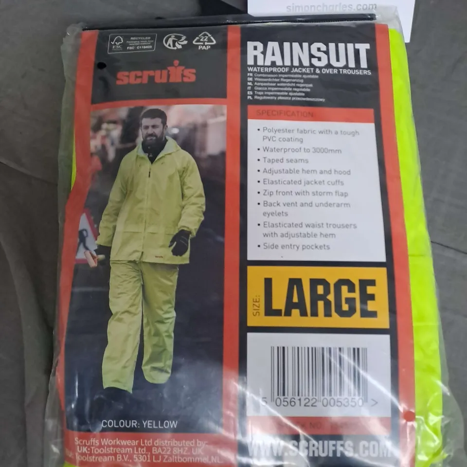 SCRUFFS WATERPROOF RAINSUIT IN FLUO YELLOW - LARGE