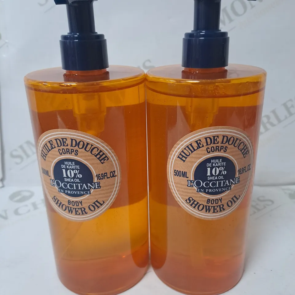 LOT OF 2 L'OCCITANE SHEA OIL 500ML BODY SHOWER OILS