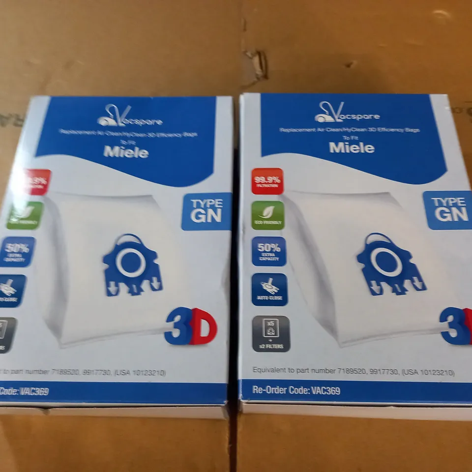 LOT OF 2 VACSPARE REPLACEMENT BAGS TO GITE MIELE TYTPE GN