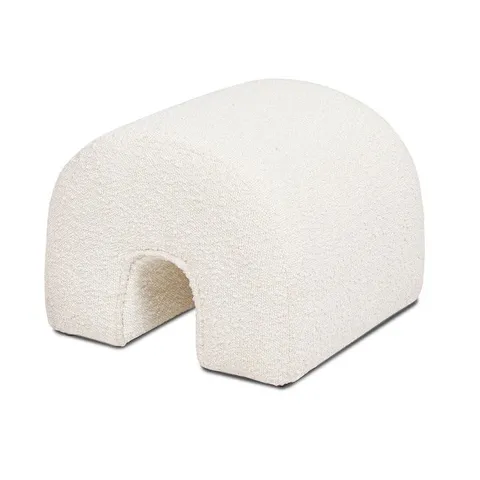BOXED JENNIFER TAYLOR BRIDGE 16" ARCHED UPHOLSTERED FOOTSTOOL OTTOMAN, IVORY WHITE BOUCLÉ (1 BOX)