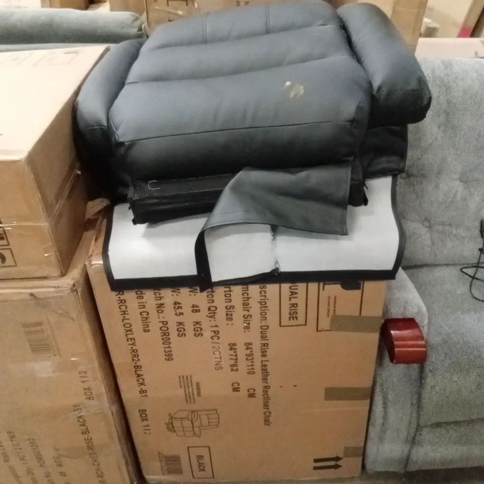 PART BOXED LOXELY DUAL RISE FAUX LEATHER RECLINER CHAIR - BLACK (2 PARTS)