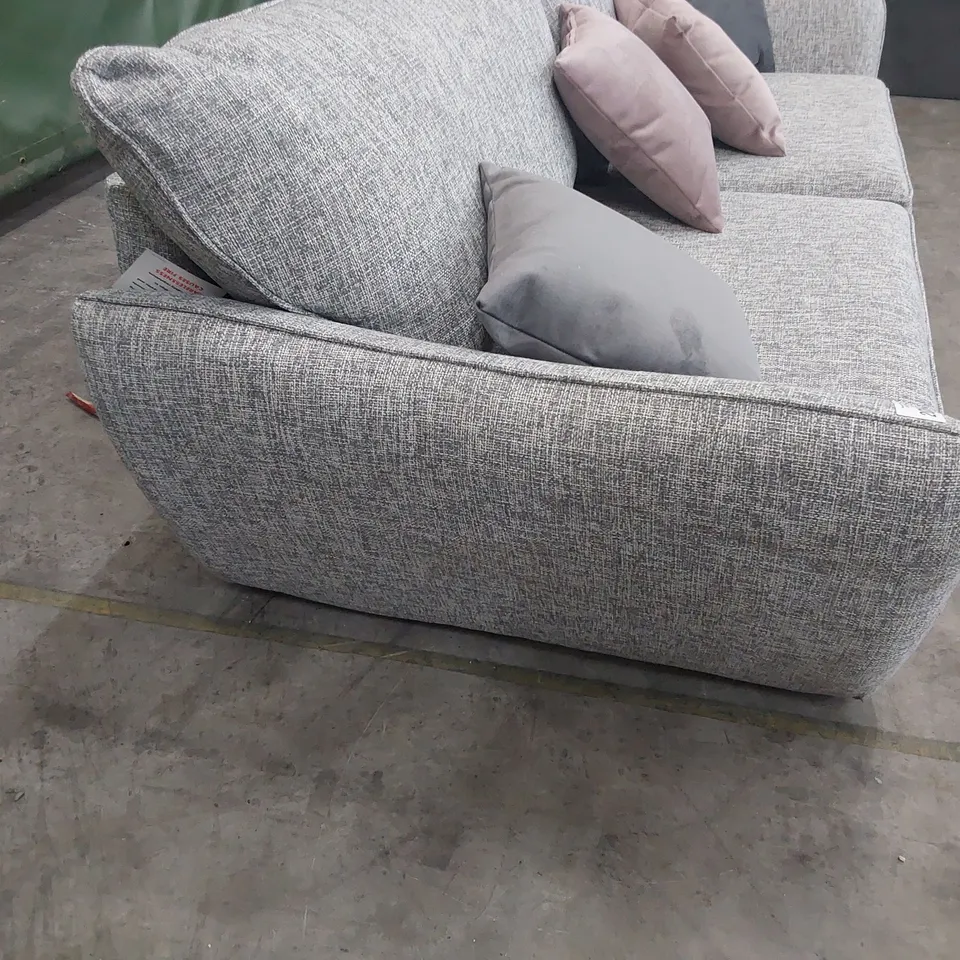 DESIGNER FOUR SEATER SOFA GREY FABRIC WITH SCATTER CUSHIONS 