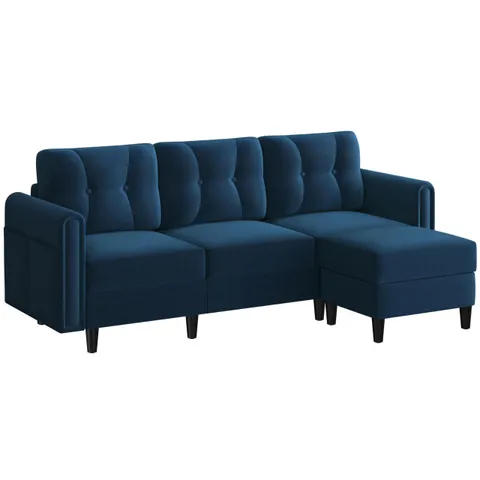 BOXED YAHEETECH SECTIONAL SOFA WITH OTTOMAN REVERSIBLE 3-SEATER CHAISE LOUNGE - BLUE (3 BOXES)