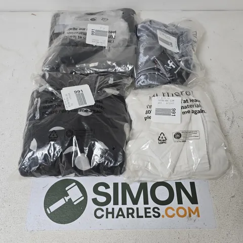 APPROXIMATELY 20 ASSORTED CLOTHING ITEMS IN VARIOUS SIZES, STYLES & SIZES TO INCLUDE TEXTURED BLACK LINEN TROUSERS, SPOT CORSAGE MAXI DRESS, WHITE LINEN TROUSERS, ETC - COLLECTION ONLY