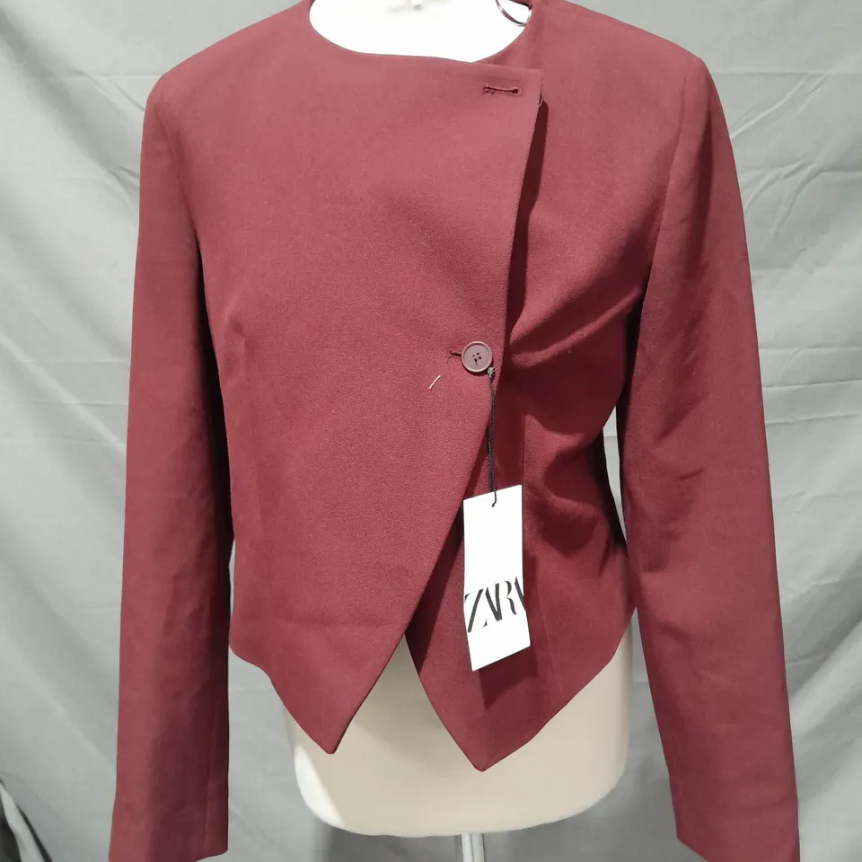 ZARA CROPPED JACKET IN MAROON SIZE UK SMALL