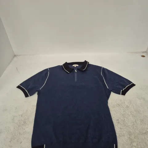 REISS NAVY POLO SHIRT WITH ZIP COLLAR β SIZE M
