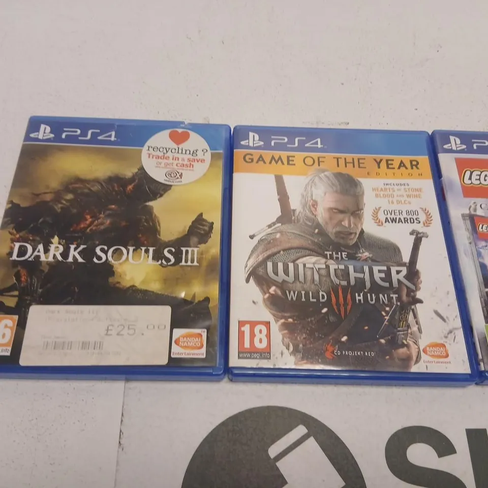 FOUR ASSORTED PLAYSTATION 4 GAMES TO INCLUDE –DARK SOULS III, THE WITCHER 3: WILD HUNT & LEGO HARRY POTTER COLLECTION