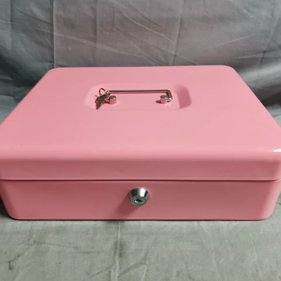 UNBRANDED PINK METAL STORAGE BOX WITH LOCK AND CARRY HANDLE