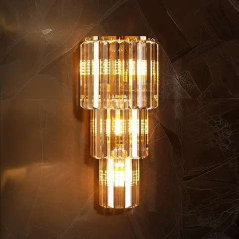 BOXED CRYSTAL WALL LIGHT LUXURY: 3-LAYER LED LIGHTED WALL LAMP (1 BOX)