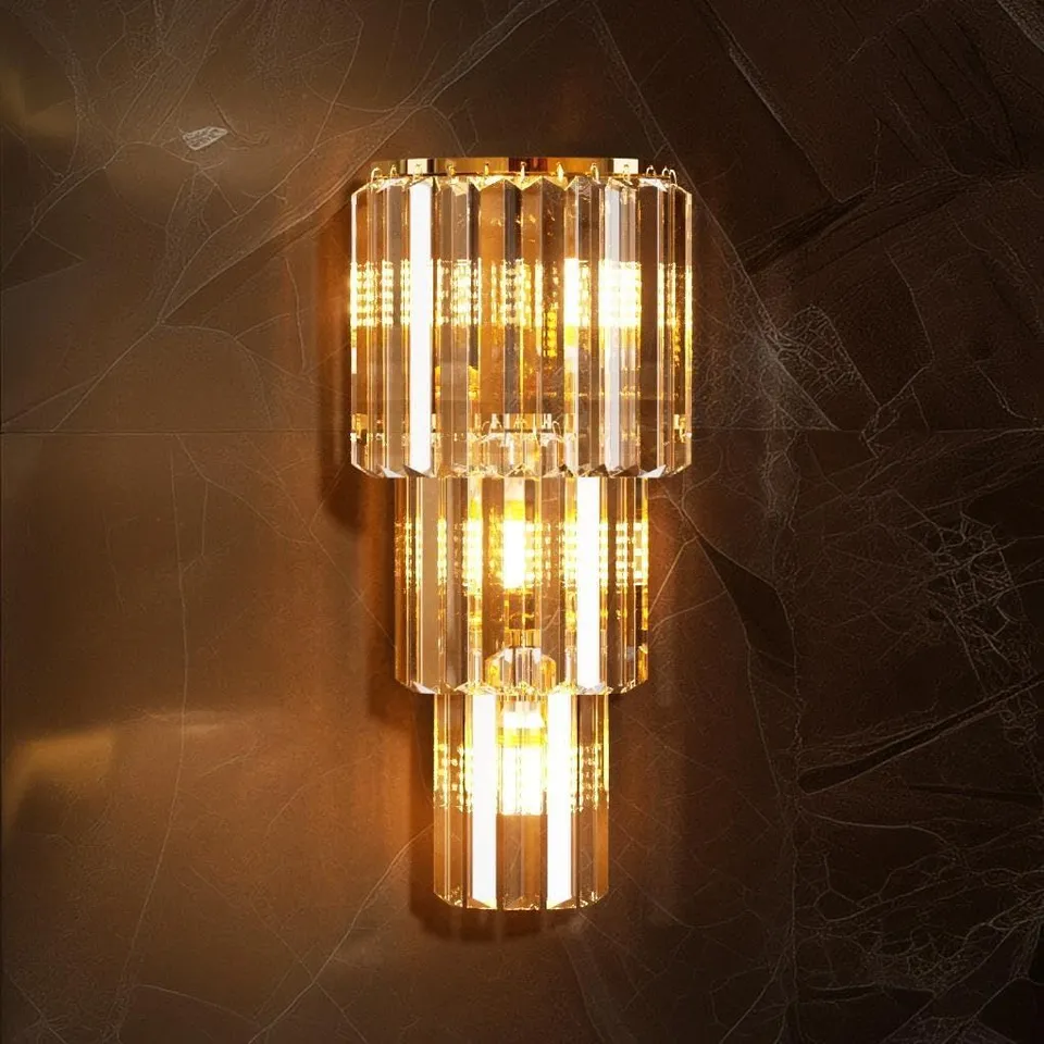 BOXED CRYSTAL WALL LIGHT LUXURY: 3-LAYER LED LIGHTED WALL LAMP (1 BOX)