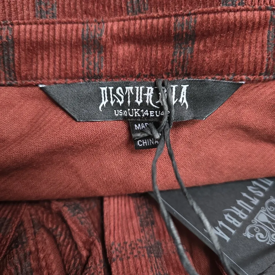 DISURBIA RED/BROWN PLAID SHIRT, UK 14 (EU 42) 