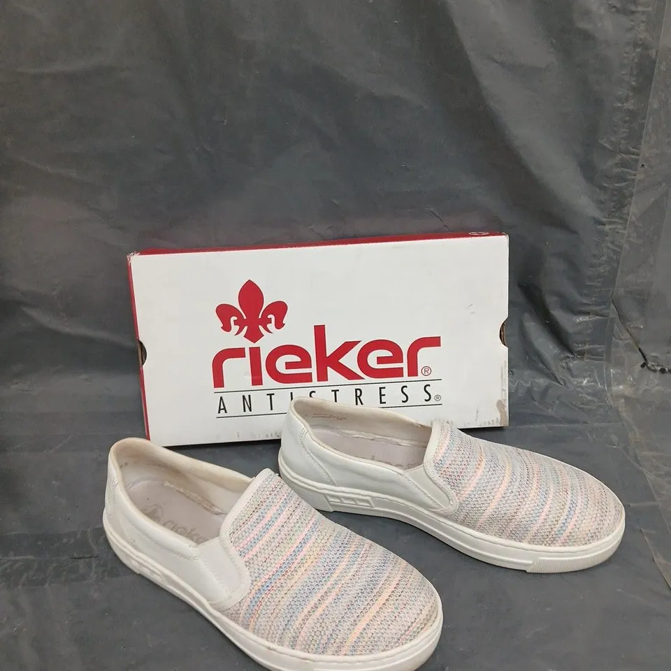 BOXED PAIR OF RIEKER CHUNKY SOLE TRAINER WHITE SIZE 6 