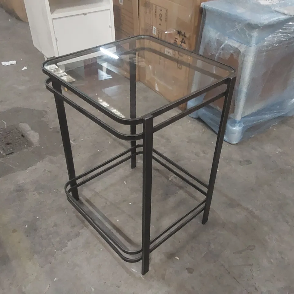 DESIGNER METAL SIDE TABLE WITH GLASS TOP