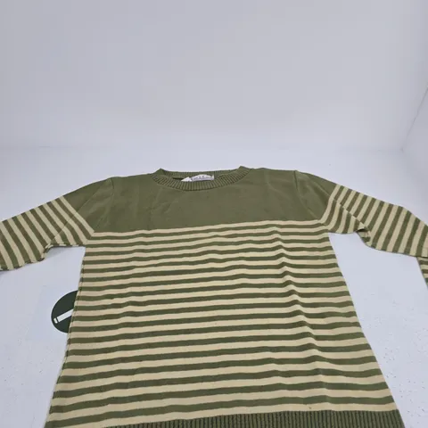 PURE & NATURAL OLIVE GREEN & BEIGE STRIPE KNIT JUMPER β UK XL