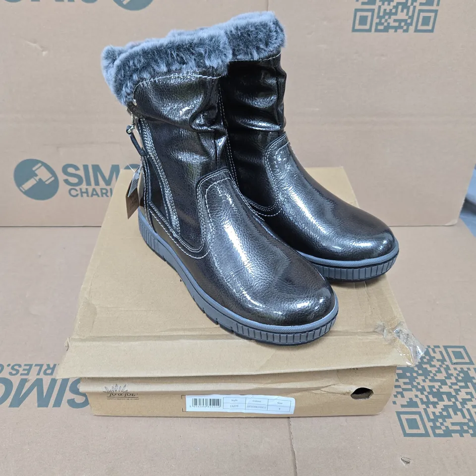 JO & JOE JADE PEWTER CRINKLE PATENT PU BOOTS – UK 4