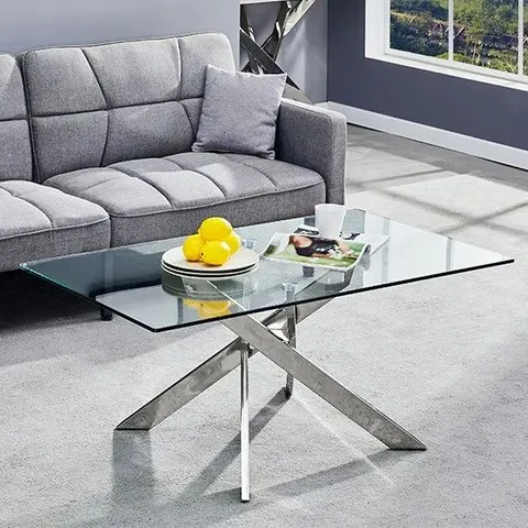 BRAND NEW BOXED DAYTONA GLASS COFFEE TABLE RECTANGULAR IN CLEAR WITH CHROME LEGS (2 BOXES)