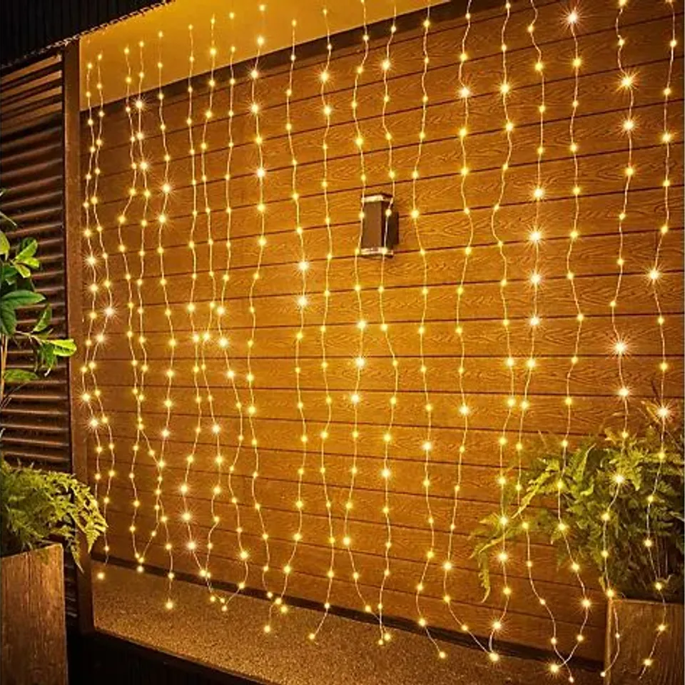 Festive Set of 2 Indoor/Outdoor Naked Wire Curtain Lights with LEDs