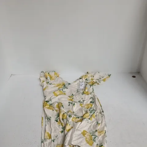 NOBODY'S CHILD FLORAL PRINT DRESS – YELLOW ON CREAM, UK 12 (EU 40), MADE IN VIETNAM