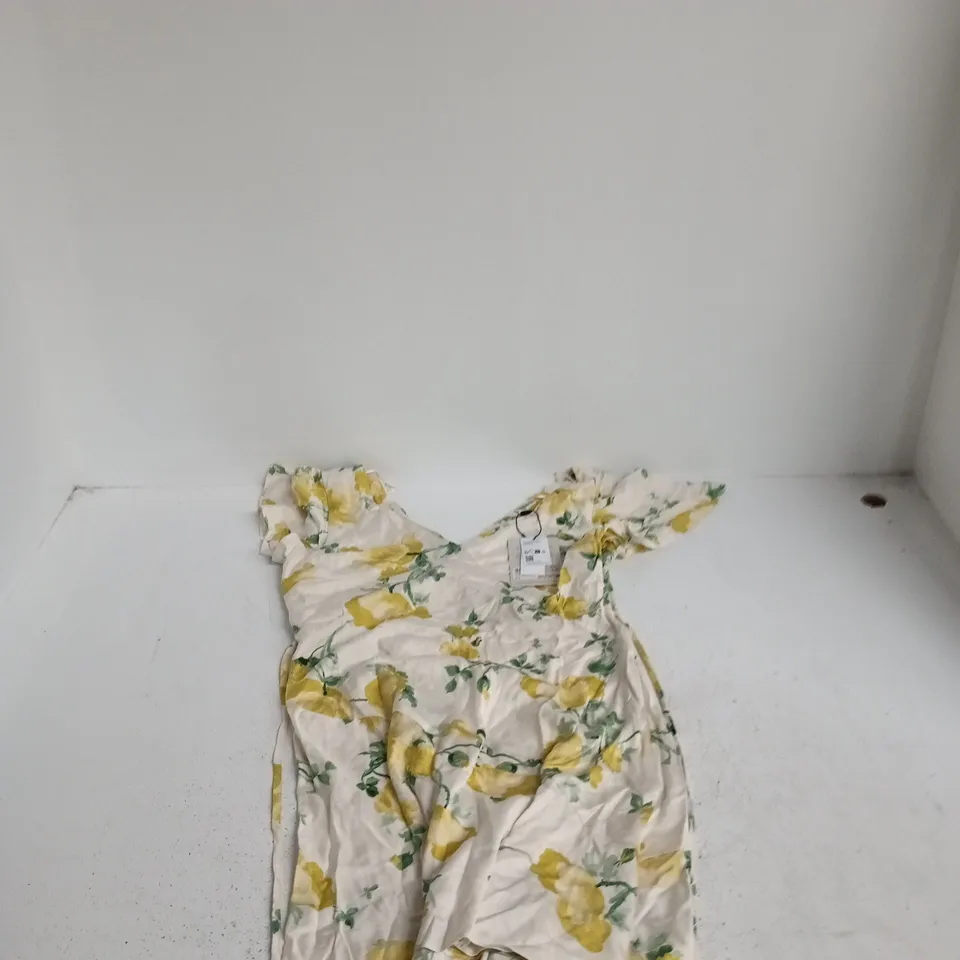 NOBODY'S CHILD FLORAL PRINT DRESS – YELLOW ON CREAM, UK 12 (EU 40), MADE IN VIETNAM