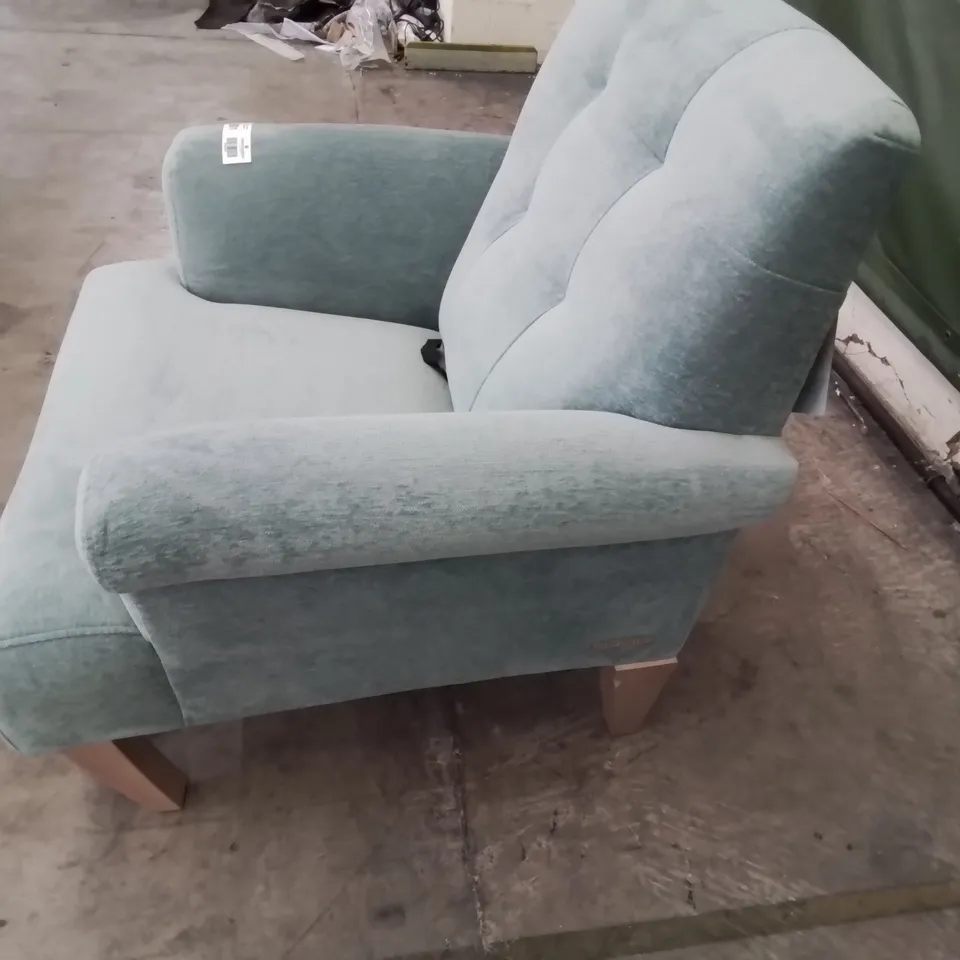 QUALITY BRITISH DESIGNER LOUNGE Co. JOSEPH ARMCHAIR PALE BLUE PLUSH FABRIC 