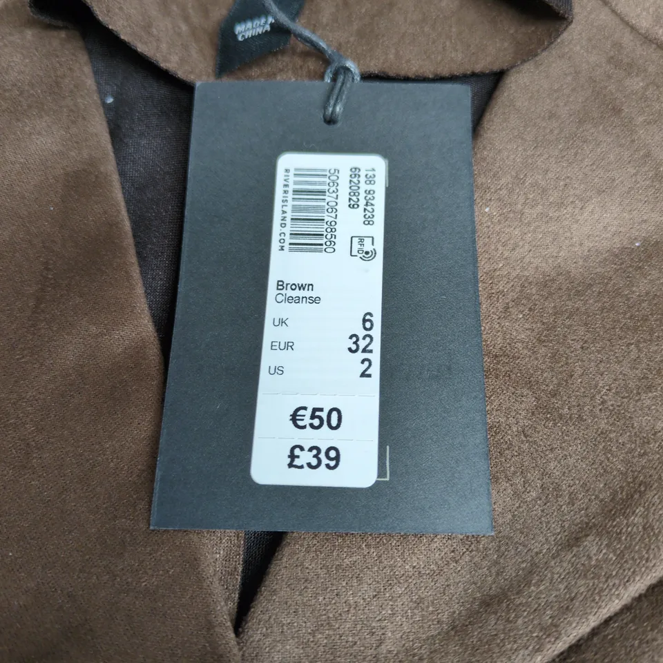 RIVER ISLAND STUDIOS BROWN SUEDE CROPPED JACKET – UK 6 (EU 32) WOMEN'S