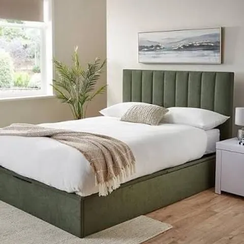 BOXED NOVA FABRIC DOUBLE LIFT UP BED FRAME - WINTER MOSS (4 BOXES)