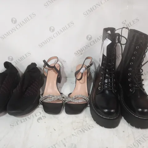 BOX OF APPROXIMATELY 15 ASSORTED PAIRS OF SHOES AND FOOTWEAR ITEMS IN VARIOUS STYLES AND SIZES TO INCLUDE H&M, DP, ETC