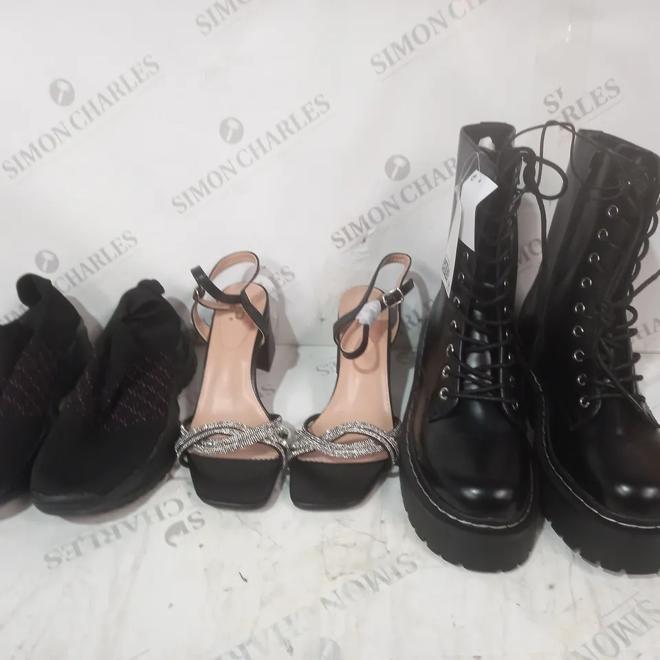 BOX OF APPROXIMATELY 15 ASSORTED PAIRS OF SHOES AND FOOTWEAR ITEMS IN VARIOUS STYLES AND SIZES TO INCLUDE H&M, DP, ETC