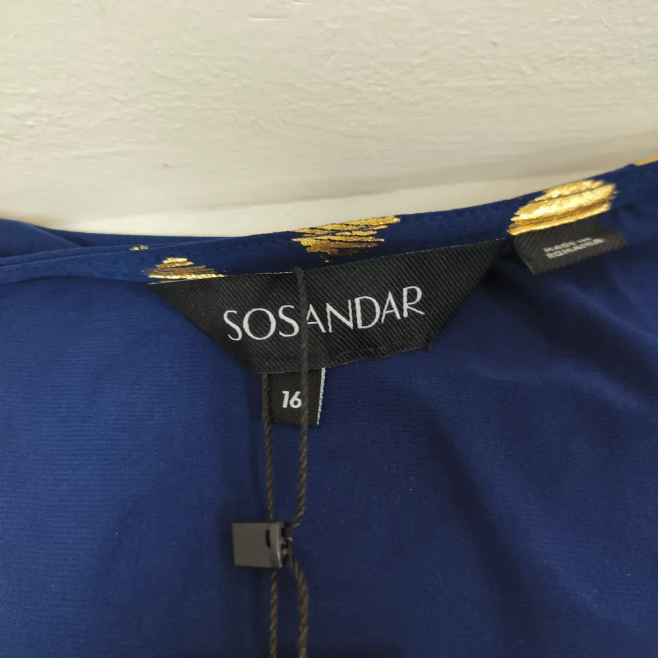 SOSANDAR BLUE DRESS WITH GOLD SPOT PRINT, UK SIZE 16