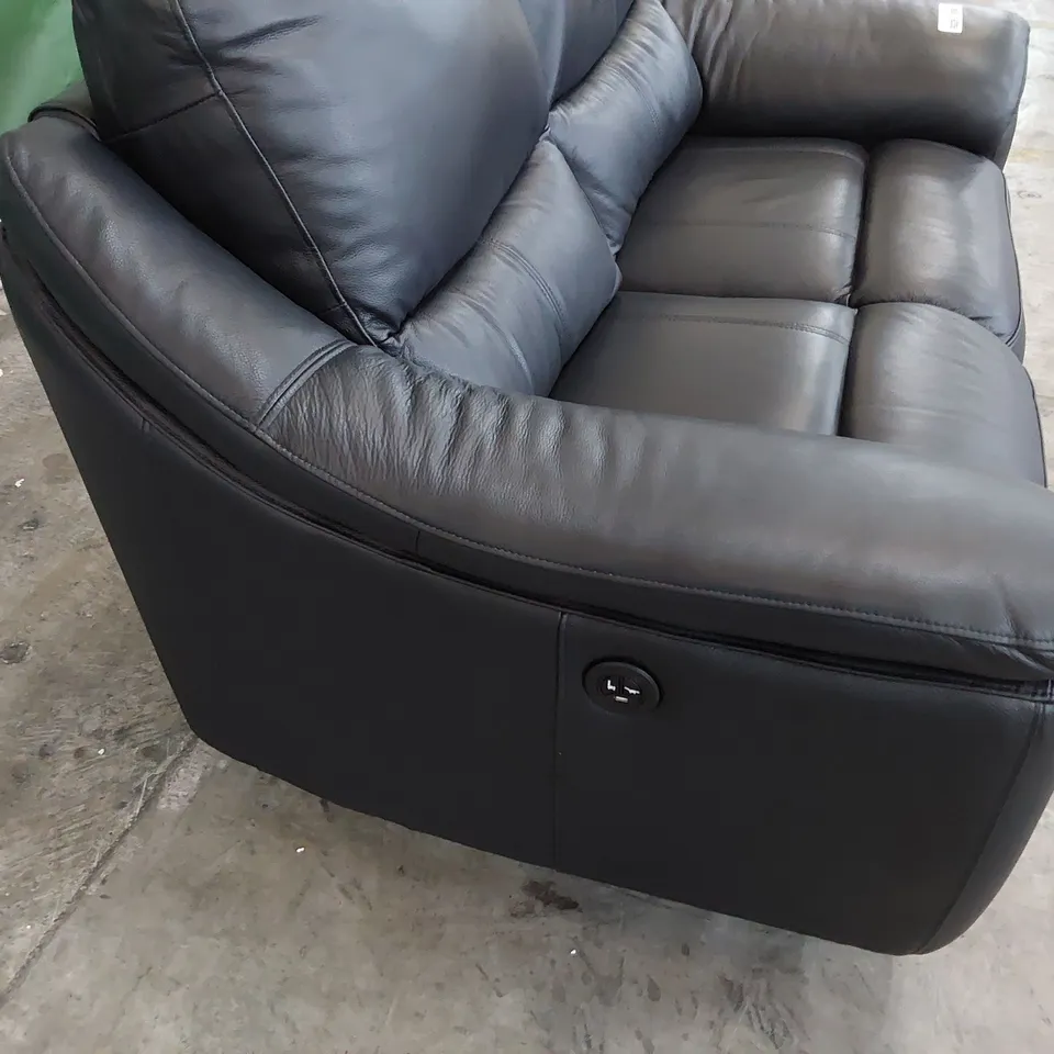 DESIGNER POWER RECLINING TWO SEATER SOFA DARK GREY LEATHER 